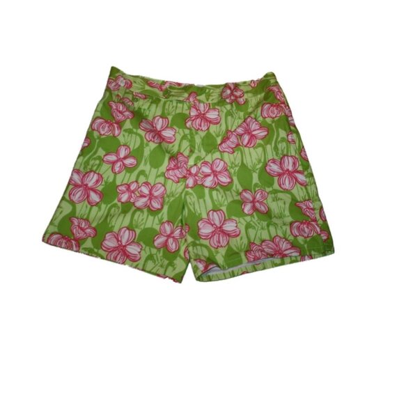 Vtg Men Lilly Pulitzer Pink Green Flamingo Floral Swim Bathing Suit Trunks Sz L